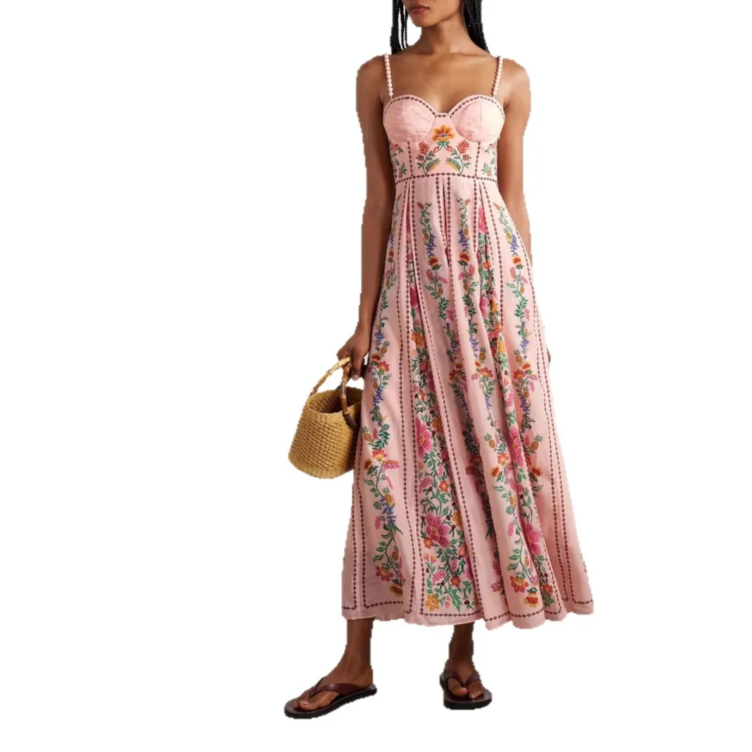 2025年新作　エレガントでセクシーな装飾ビーズ付きスリングポジショニングプリントホリデードレス（女性用）