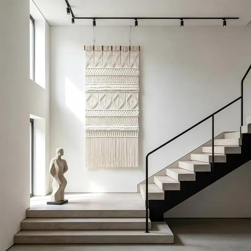 Custom geometric bohemian fringed woven lace pendant or villa stairwell entrance foyer pendant