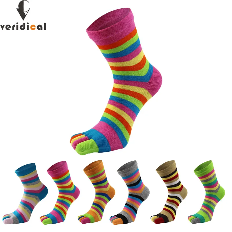 Rainbow 5 Finger Short Socks Women Cotton Striped Colorful Fashions Young Sweat-Absorbing Happy Toe Socks Harajuku 4 Seasons