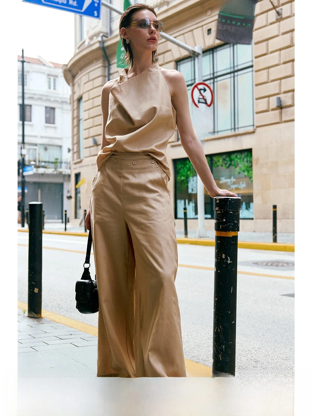 Luna7xi Casual Style Women's Two-Piece Set Neck Hanging Sleeveless Top And Wide Leg Pants Breathable Lightweight Summer Outfit