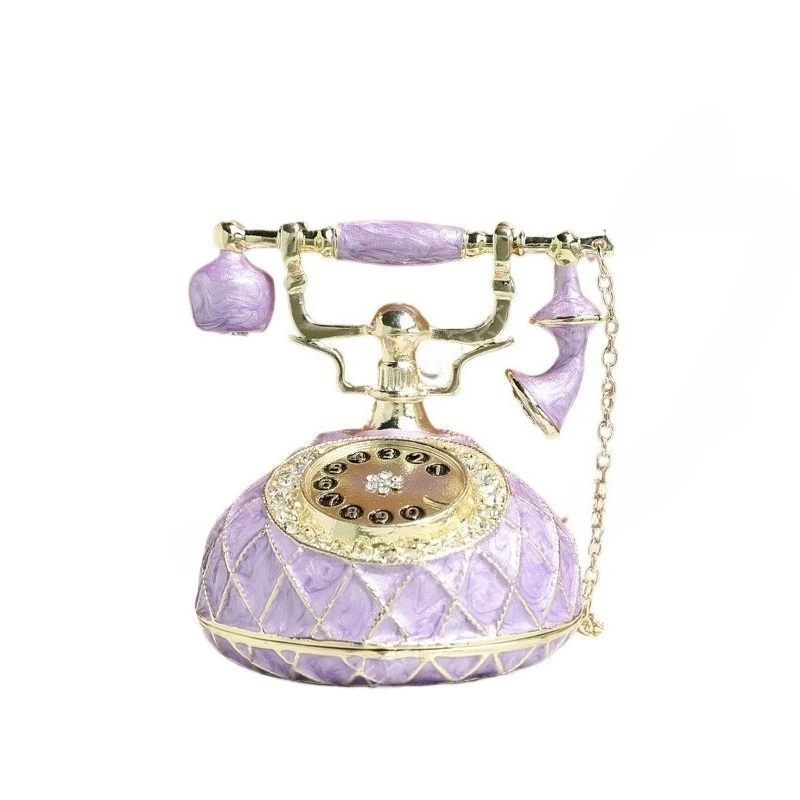 For Retro Phone-shaped Jewelry Box, Light Luxury Purple Plaid, Decorative Ornament