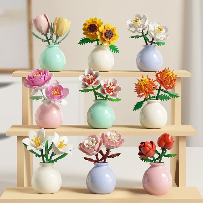 

Cute Succulent Plants Building Kit Mini Artificial Flowers Toys for Farmhouse Decor Creative STEM DIY Toys Gift for Girls Adults
