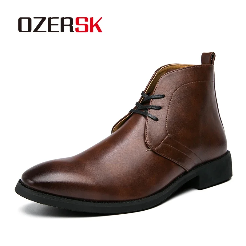 

OZERSK винтажные классические мужские ботильоны из спилка, модные мужские ботинки челси, повседневная обувь с высоким берцем, дизайнерская мужская обувь