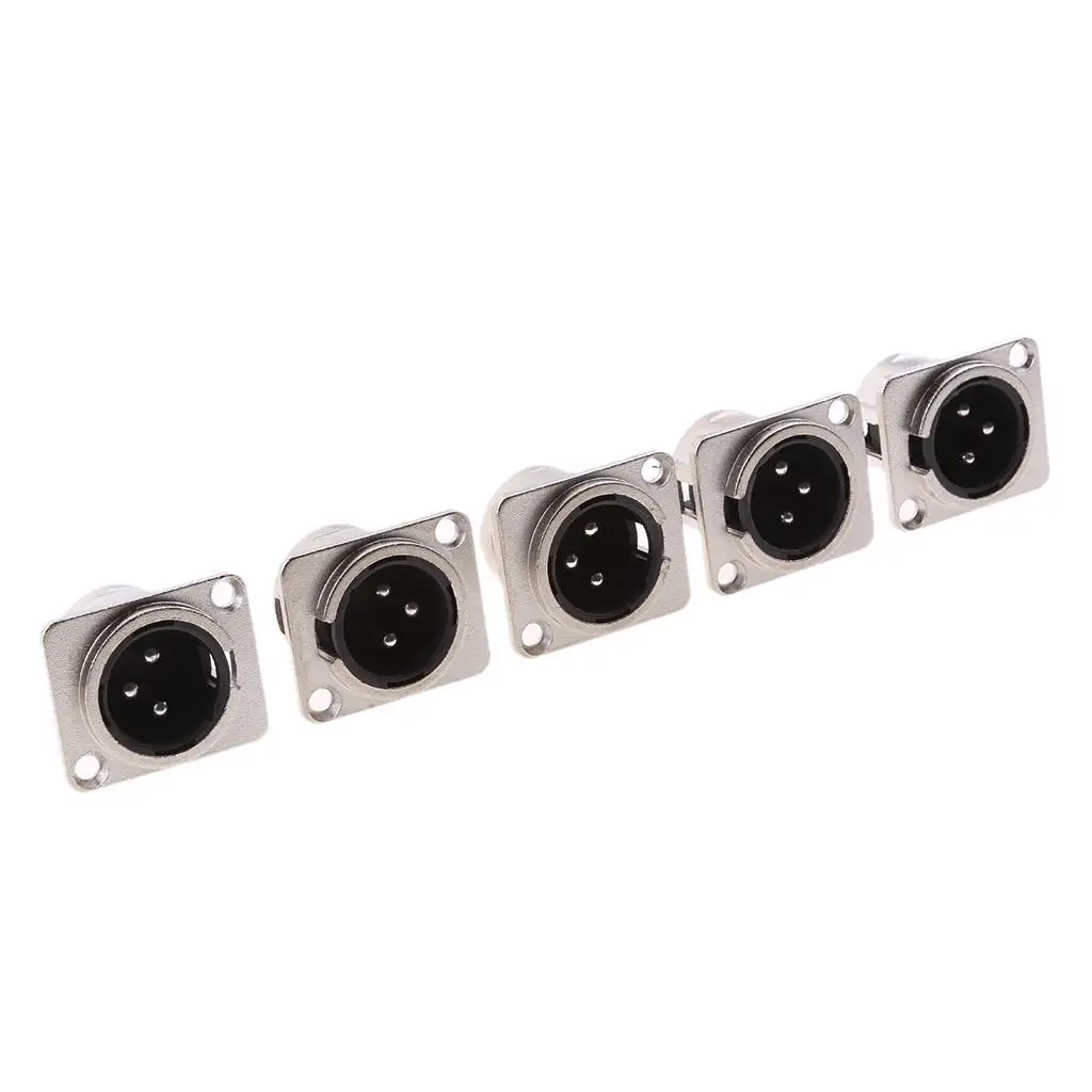 5Pcs XLR 3Pin Wall Chassis Panel Mounted Microphone Connector