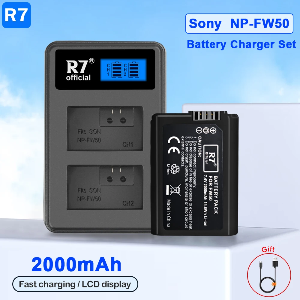 2000mAh NP-FW50 NP FW50 Battery + LCD USB Dual Charger for Sony A6000 A6400 A6300 A6500 A7 A7II A7RII A7SII A7S A7S2 A7R