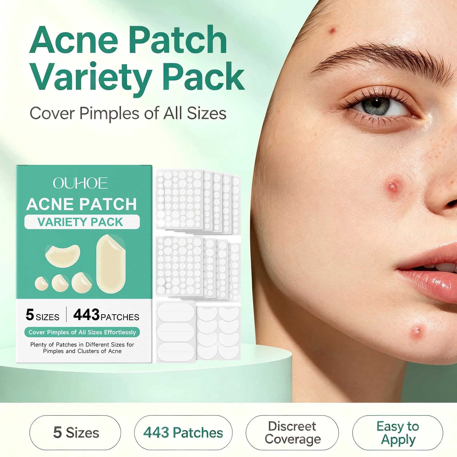 Acne Patch 5 Mixed Sizes Hydrocolloid Pimple Patches Day & Night Acne Prone Skin Care Acne Cover up Patch Set Makeup Friendly