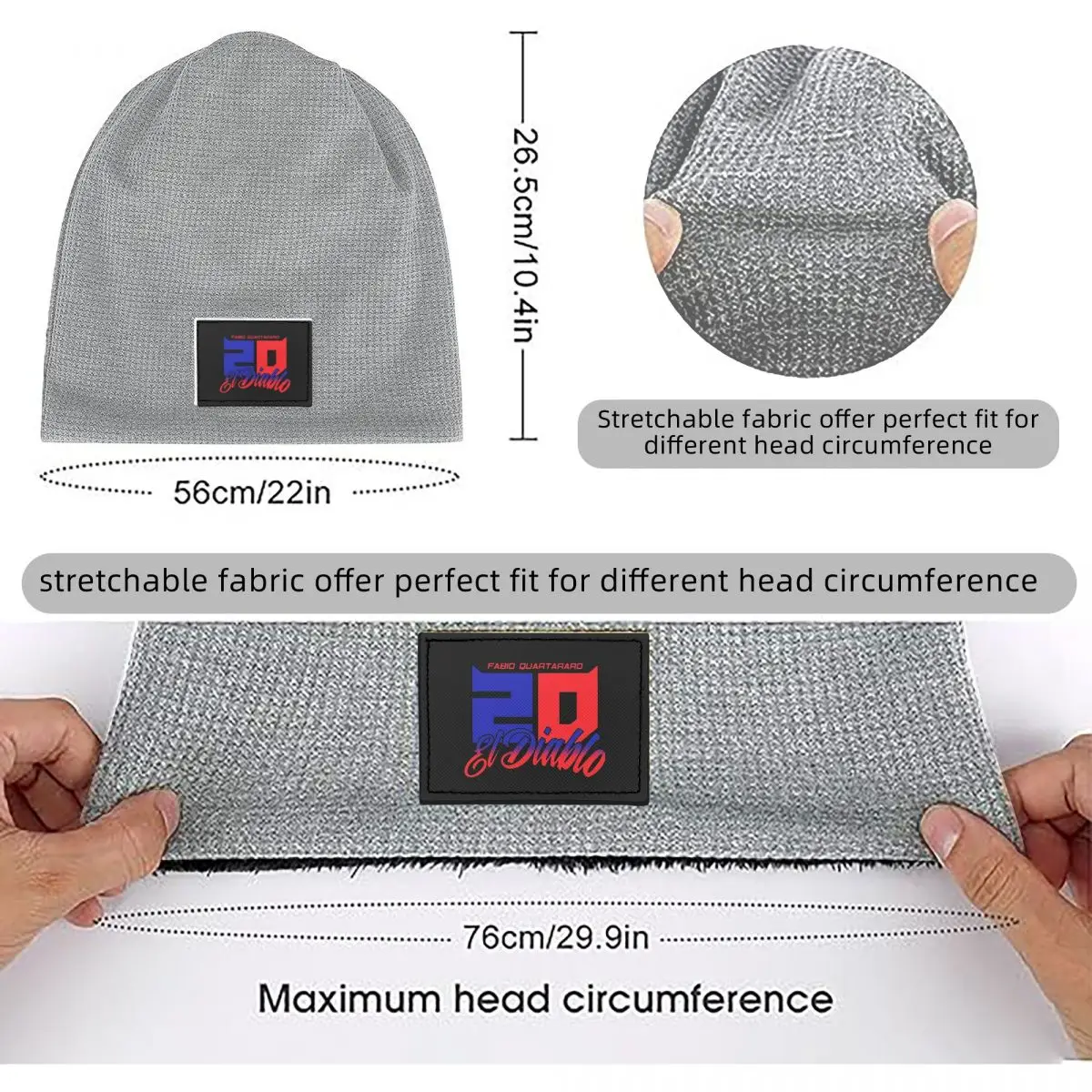 Fabio Quartararo El Diablo Number 20 Waffle Knit Fleece Lined Beanie with PU Leather Patch Unisex Warm Winter Soft Cap