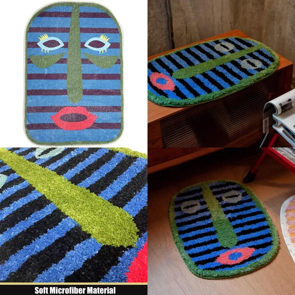 

ultra soft abstract human face bath mat, creative striped rug for bathroom and living spaces