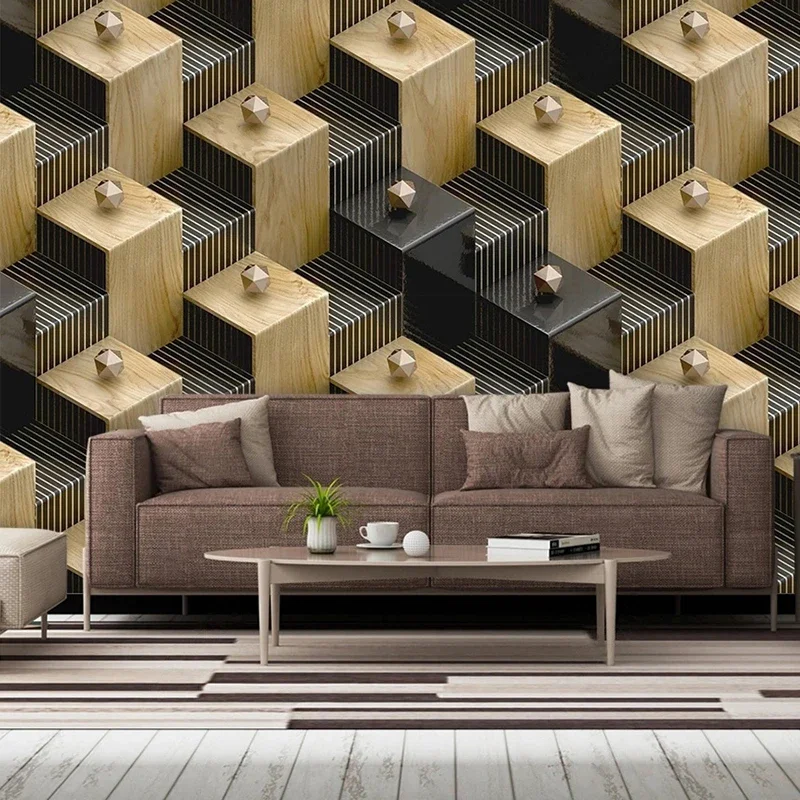 Home Decor Bedroom Wallpaper Custom 3D Wall Mural Modern Geometric Marble Wood Grain Abstract Background Papel De Pared