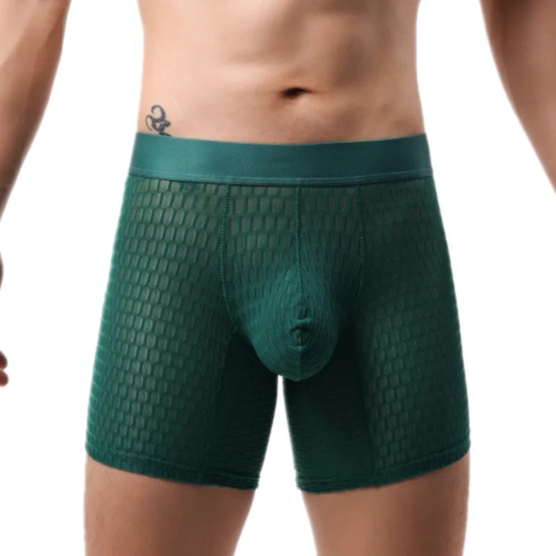 

Men's Boxer Shorts Breathable Lace Mesh Underwear Solid Semi-transparent Panites Man U Convex Pouch Underpant Cueca Calzoncillo
