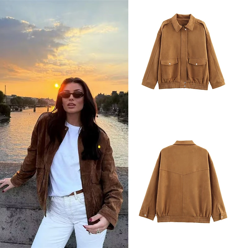 Guobioziy 2026 Autumn  Elastic Hem Flight Outerwear Vintage   Oversized Silhouette Influencer Temperament Fashion