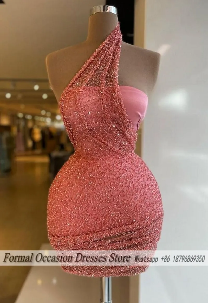 Luxury Party Dresses For Women One Shoulder Pearls Pearls Beading Short Birthday Dress Elegant Women Prom Gowns Customized