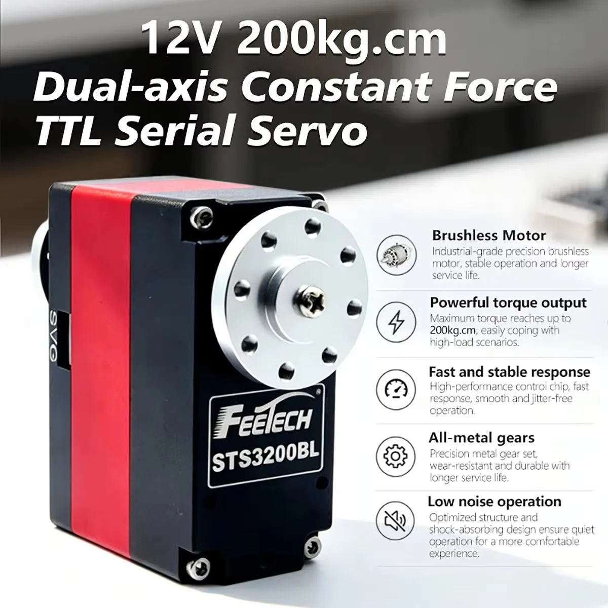 Feetech ST-3200-C001 12V 200kg.cm Dual-axis TTL Serial Bus Smart Servo All-metal Coreless Motor Magnetic Encoder Servo for Robot