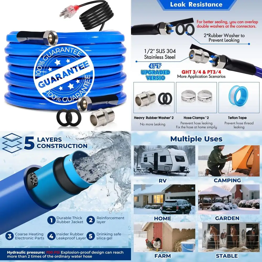 

50FT Heated Water Hose for RV,-45 ℉ Antifreeze Heated Drinking Garden Water Hose，Electrically Heated Garden Hoses, Rv Accessorie