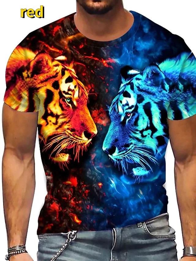 

2022 Summer Men's T-shirt Animal Tiger Lion 3D Printing T-shirt Harajuku Casual Short-sleeved T-shirt Unisex Top