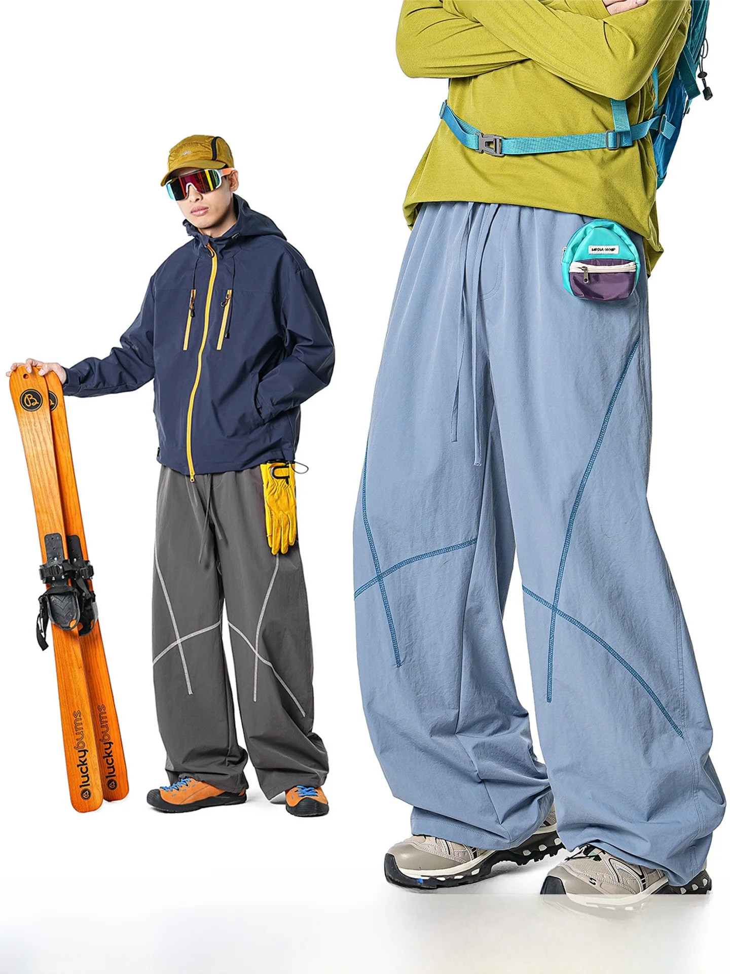 

ARTANNIE Outdoor Sports Color Block HUSS Line Men's Casual Pants Summer New Straight Loose Fit Polyester Fiber Straight Leg T...