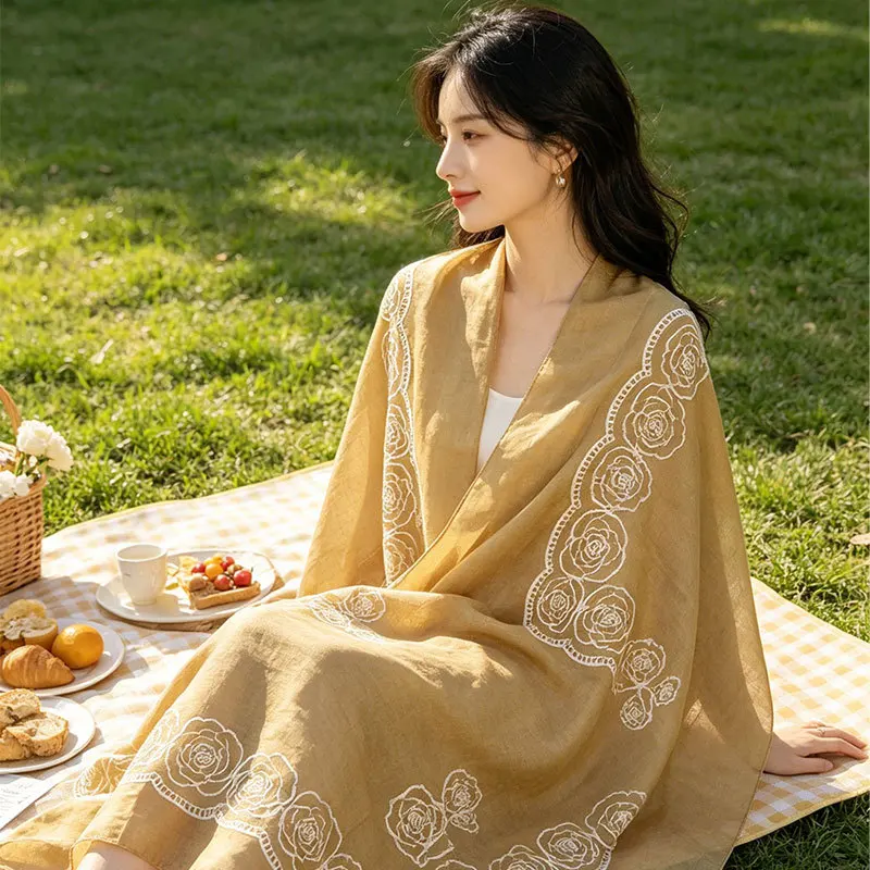 Cotton and linen embroidered yarn summer sunscreen shawl beach towel ethnic style tourism seaside embroidery