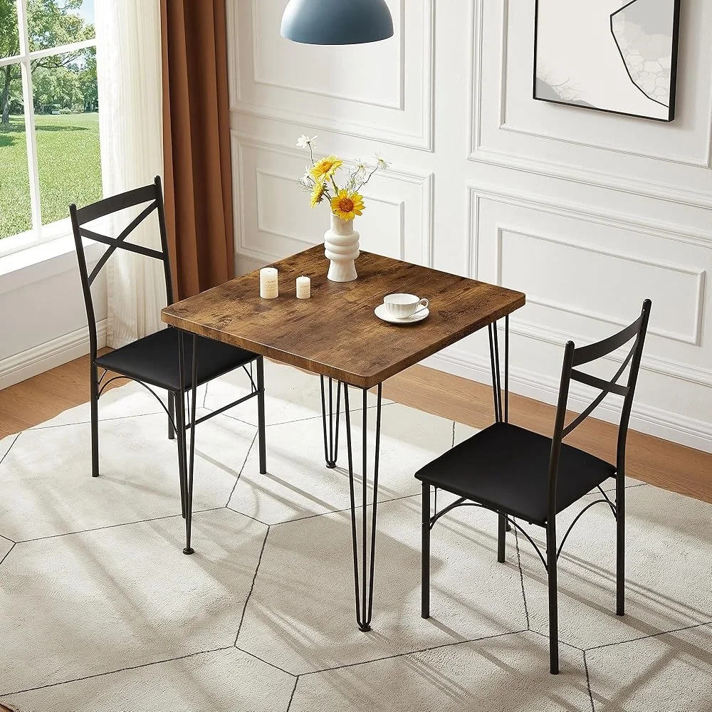 3-Piece Dining Set Kitchen Table Chairs Retro Style Space-Saving Small Space Furniture Comfortable Dining Room Bistro Use