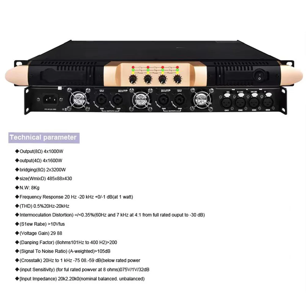مكبر صوت احترافي ShennDare k-4100 بقوة 4x1000 واط 8 أوم ومضخم صوت 4x1600 واط 4 أوم ومكبر صوت DJ ومضخم صوت رقمي مسبق التضخيم 4 قنوات لمرحلة الكاريوكي المنزلية