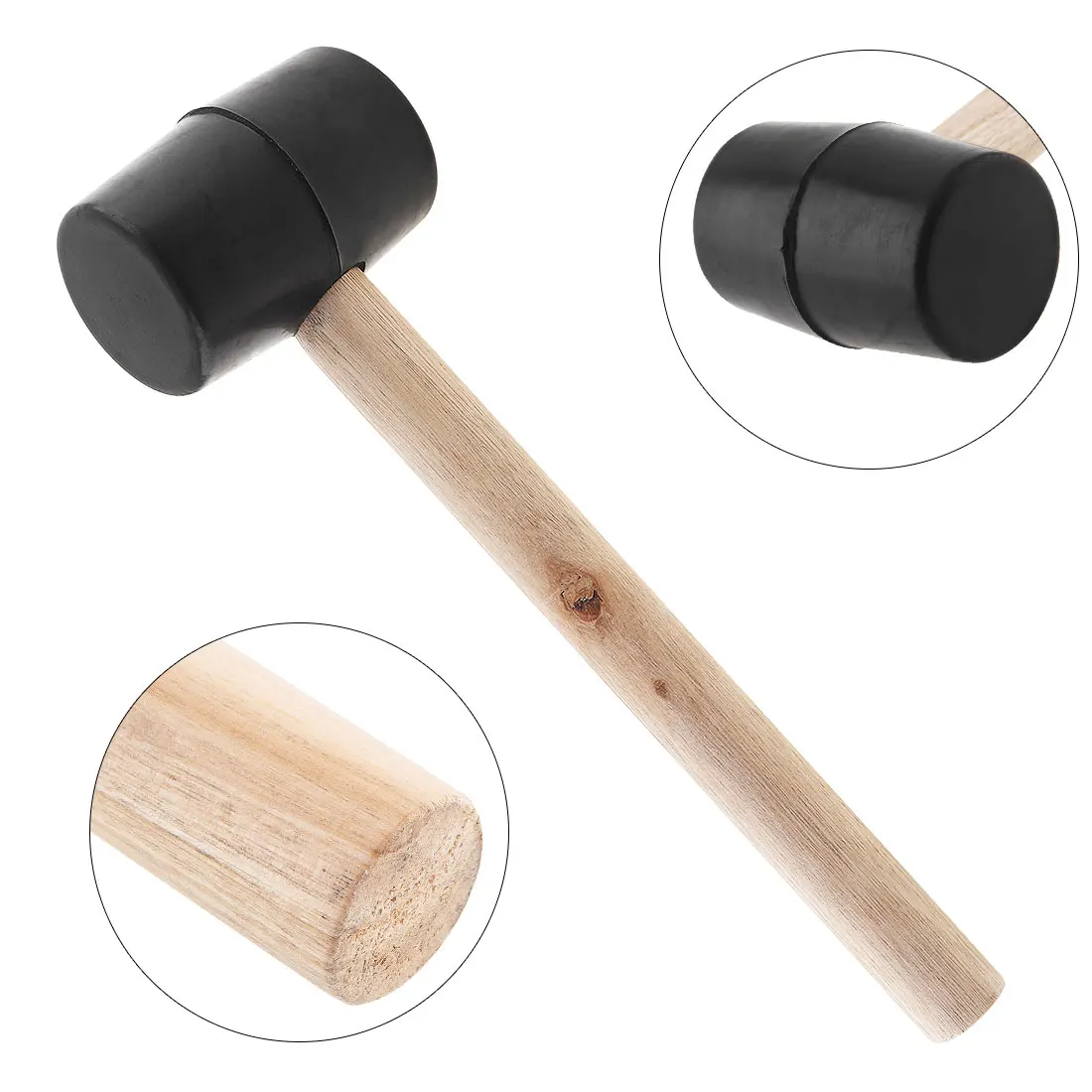 American Style Round Wooden Handle Rubber Hammer 230g / 320g Solid Wood Handle Floor Tile Installation Mallet Hand Tool