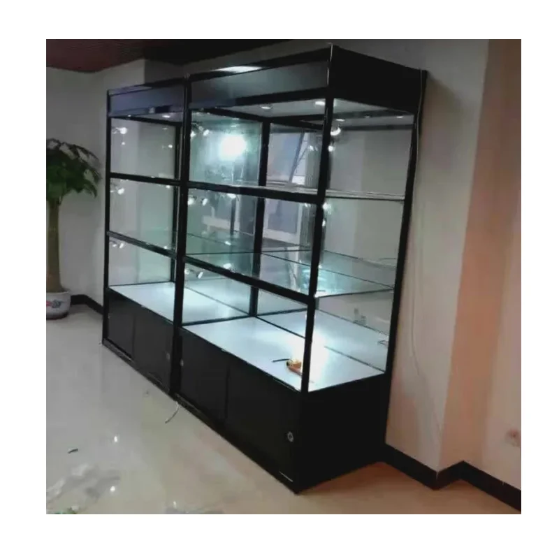 

custom.Hot Sale Aluminum Frame Glass Cabinet Show Displays for Smoke Shop Retail Glass Display Cases with Lighting