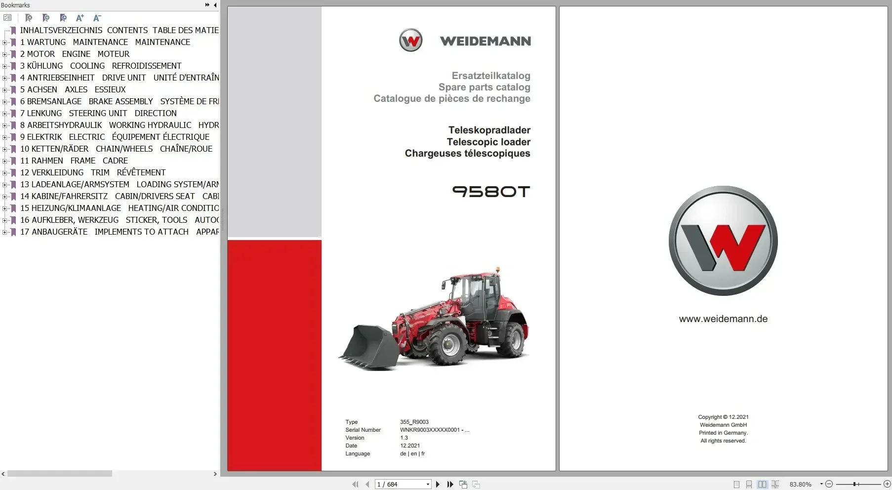 AutoDVD Weidemann Machinery 11.6 GB PDF 2023 Spare Parts Catalog Multilingual Languages