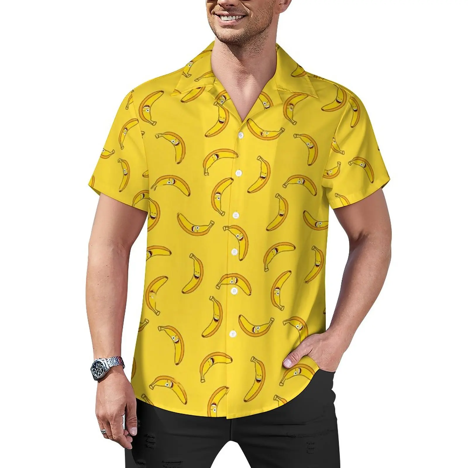 

Banana Laugh Loose Shirt Men Vacation Abstract Fruit Casual Shirts Hawaiian Design Short-Sleeved Novelty Oversized Blouses