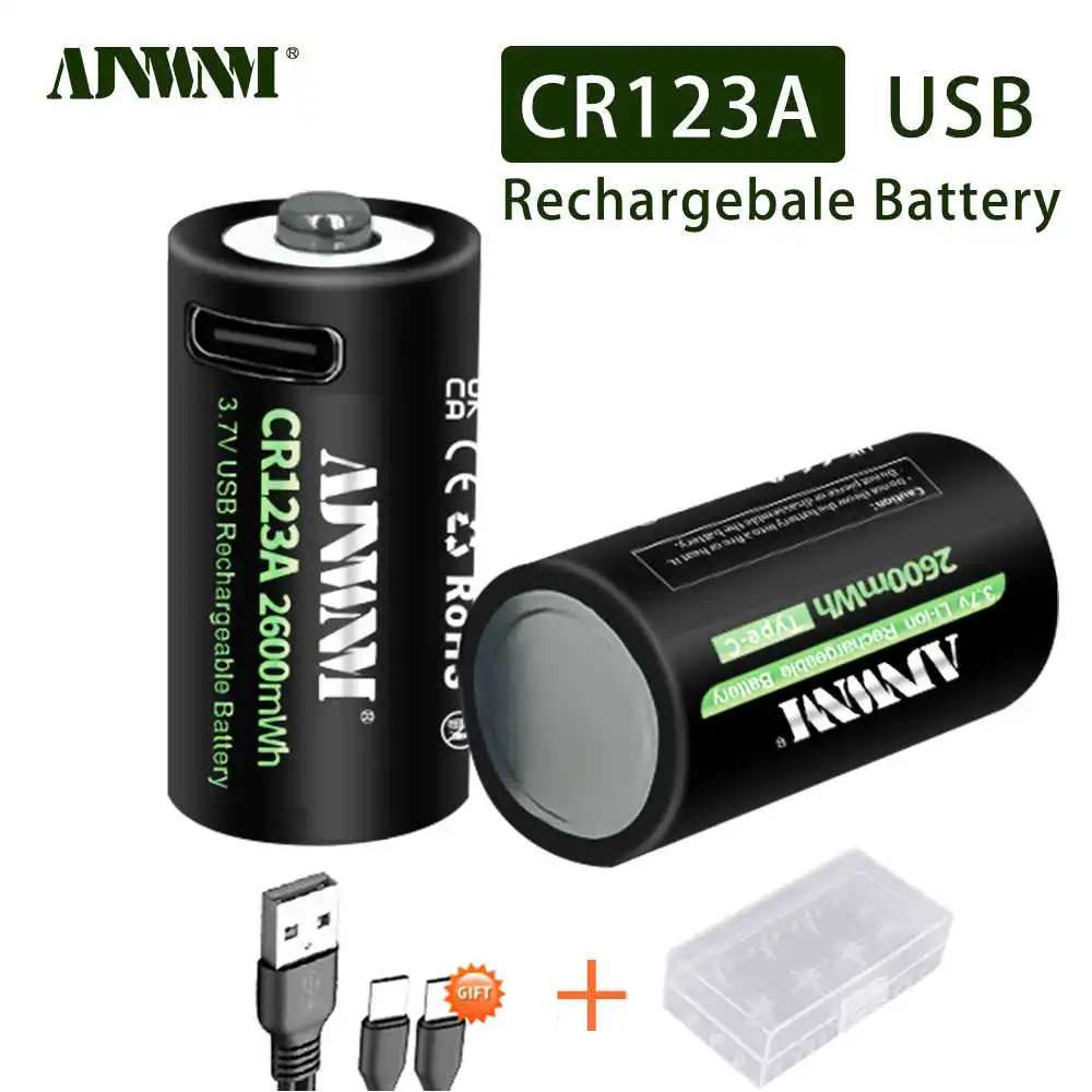 100% Original CR123A 3.7V USB Lithium Battery CR123 16340 16350 Lithium Battery For Dry Primary Battery Camera Flashlight