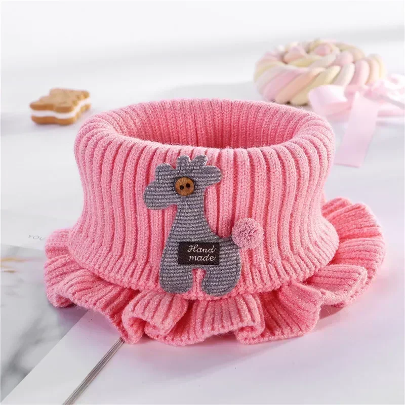 6 Colors Warmer Baby Knitted Scarf Cartoon Giraffe Ruffle Neck Girls Kids Warm Scarves Collar Circle Outdoor Winter Scarfs