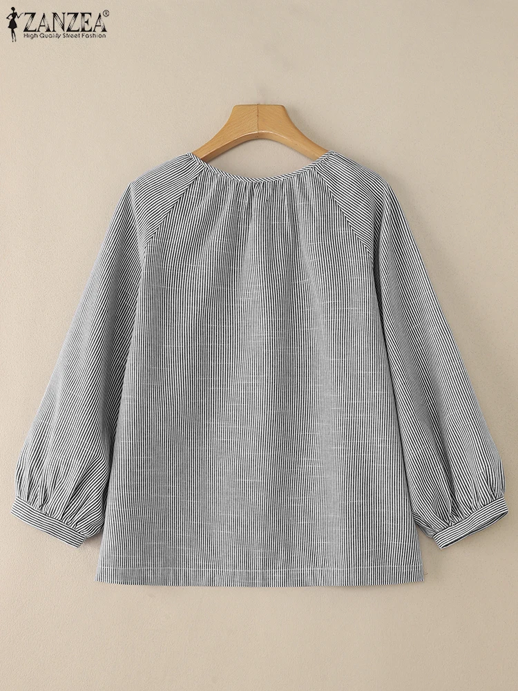 2025 ZANZEA Autunno Camicie a righe Top a maniche lunghe Donna elegante OL Camicetta da lavoro Bottoni casual Up Blusas Chemise femminile Oversize
