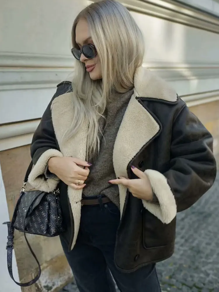 معاطف نسائية كاجوال من الجلد الصناعي من HH سترة كلاسيكية ذات صدر واحد وأكمام طويلة مع جيوب ملابس خروج عصرية