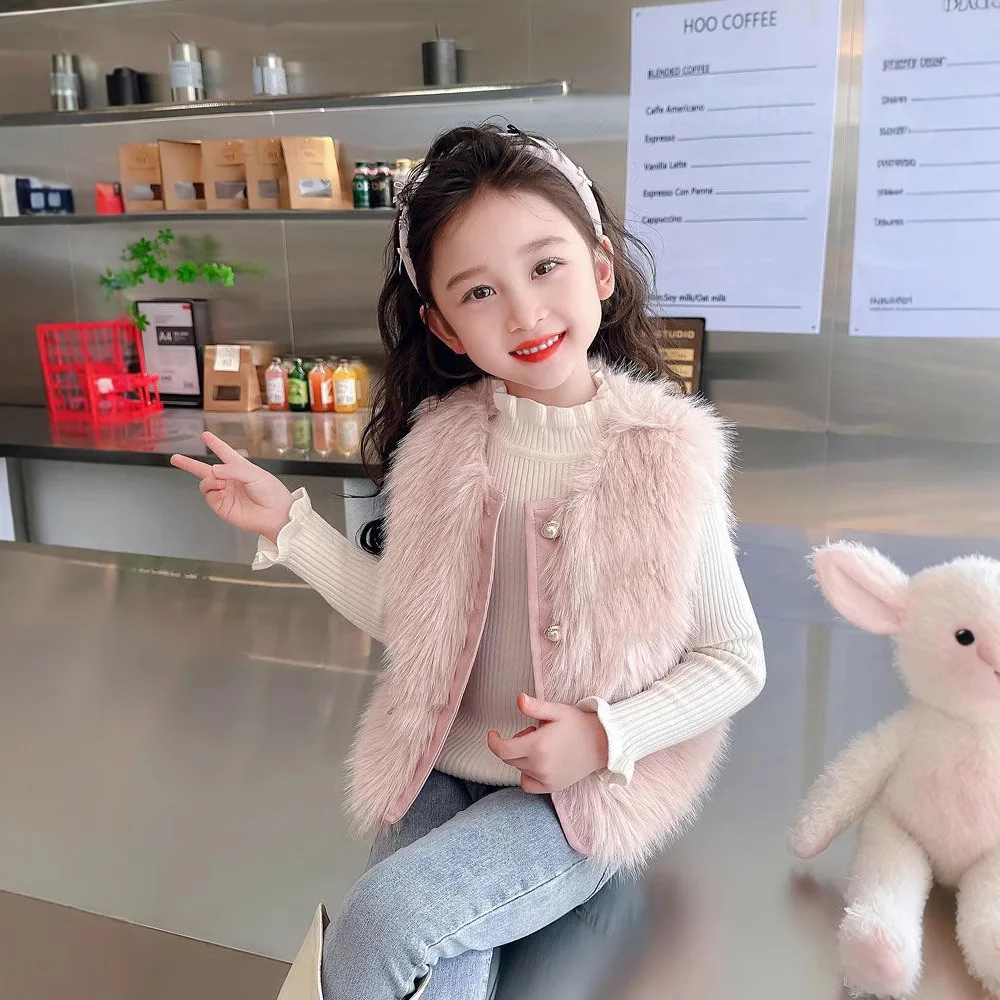 Girls' clothing 2025 autumn and winter Korean version vest thickened imitation rabbit fur jacket children's foreign fashion top