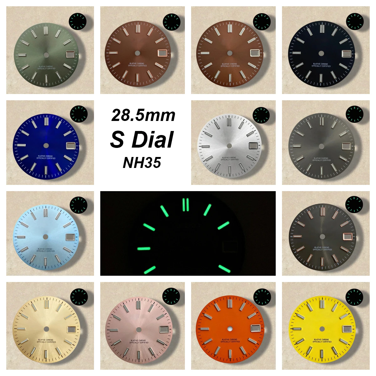 

28.5mm High Quality S Logo NH35 Dial sunray Dial Day just Mod fit NH35/NH36 Movement Fit 3/3.8 o'clock Crown NH35 Accessories