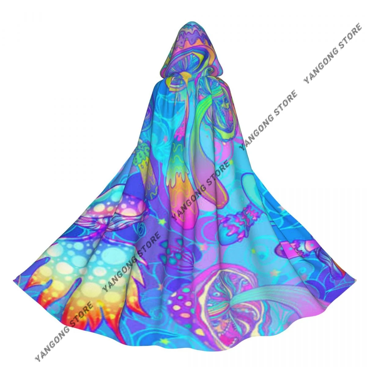 Magic Mushrooms Psychedelic Cloak Hooded Cosplay Costume Halloween Adult Long Party Cape