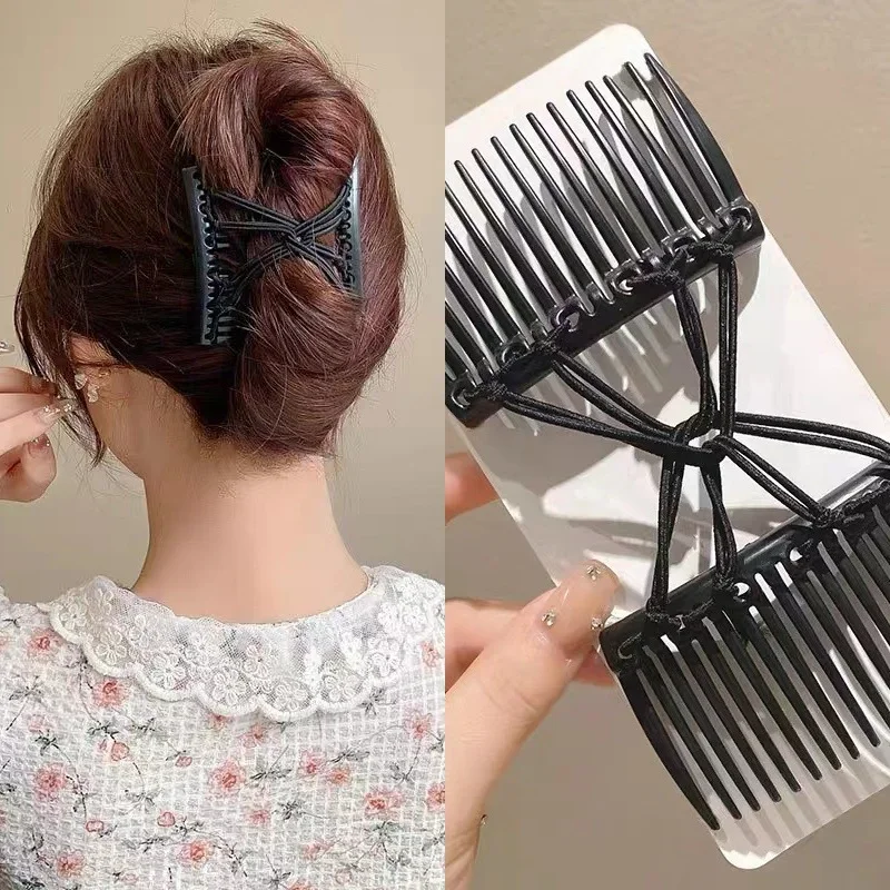 Black Disc Hair Clips for Women Magic Hair Comb Elastic Rope Hair Clip Vintage Creative Headwear Hairs Comb  Korean Styling Tool