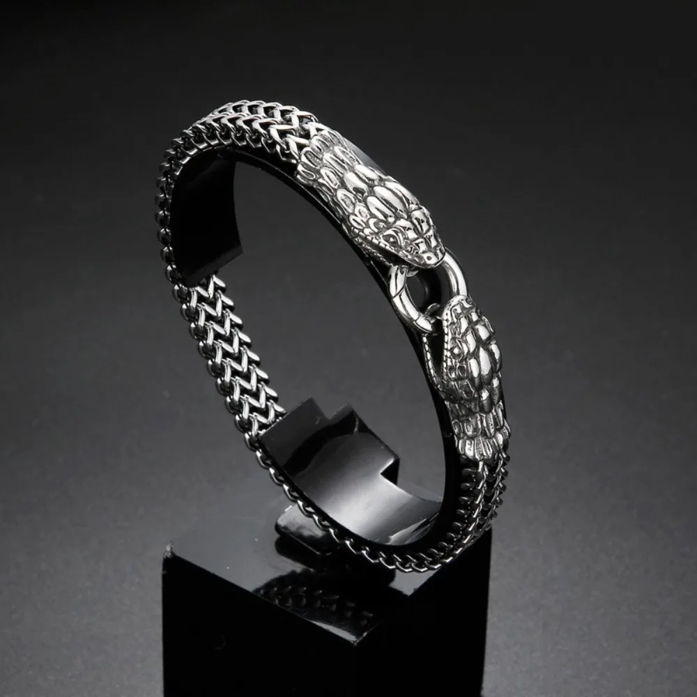 New Trend Personality Weaving Stainless Steel  Metal Chain Stereo Engraving Two-headed Snake Bracelet for Men Women Jewelry Gift