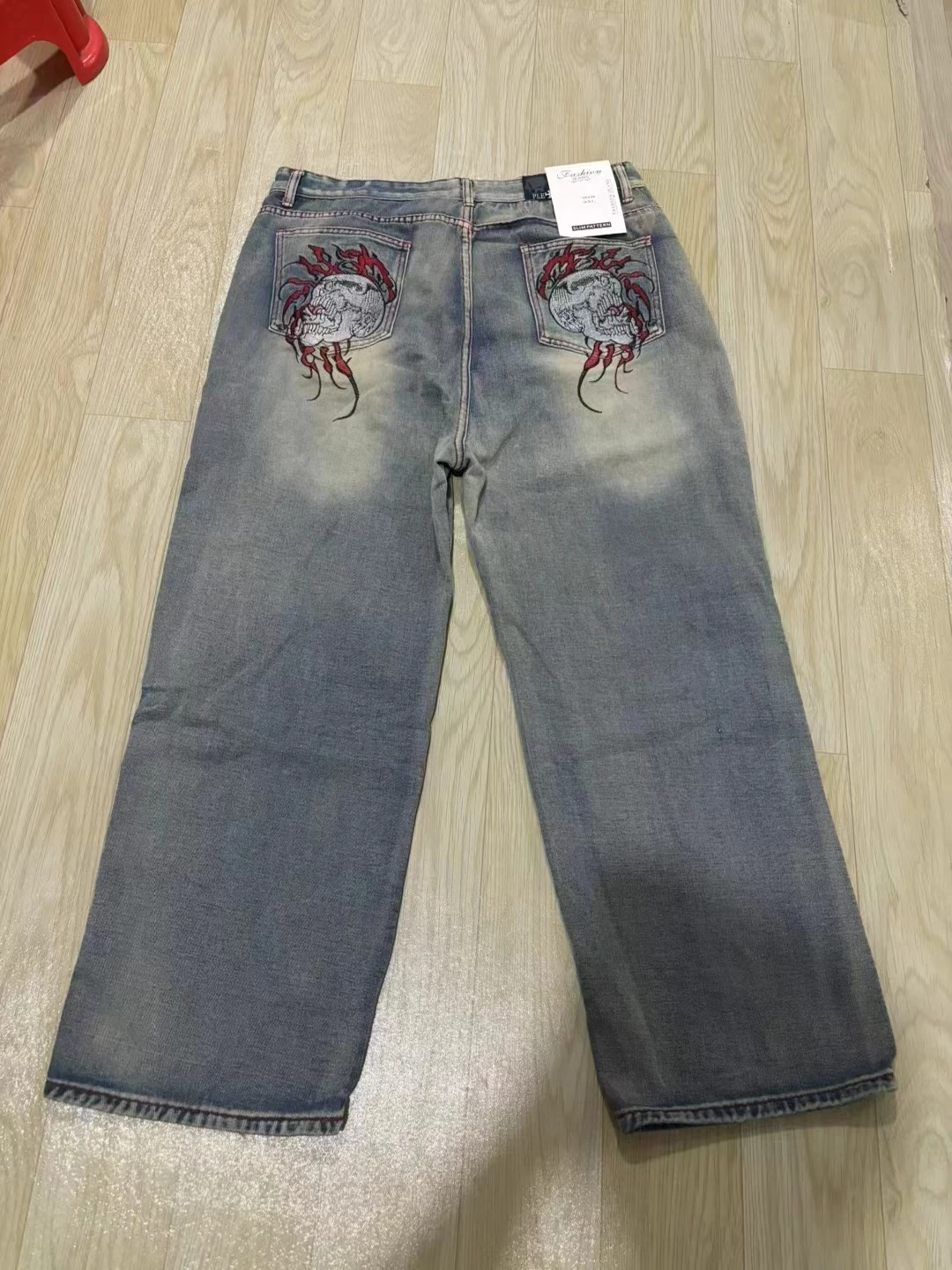 2024 raro vintage y2k ecko plex dj bolso gigante perna larga jeans baggy rua casual calças de alta qualidade para homens e mulheres