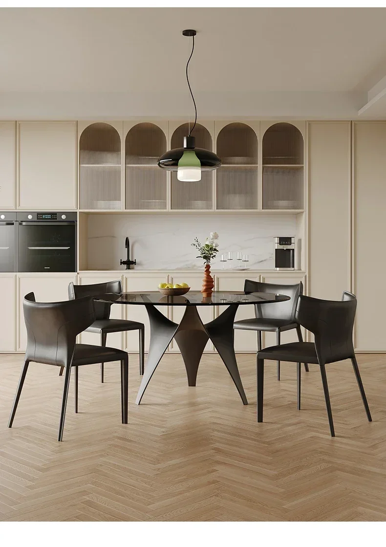 Tavolo rotondo minimalista italiano in vetro temperato Tavoli da pranzo rotondi e sedie per la casa Set tavolo rotondo