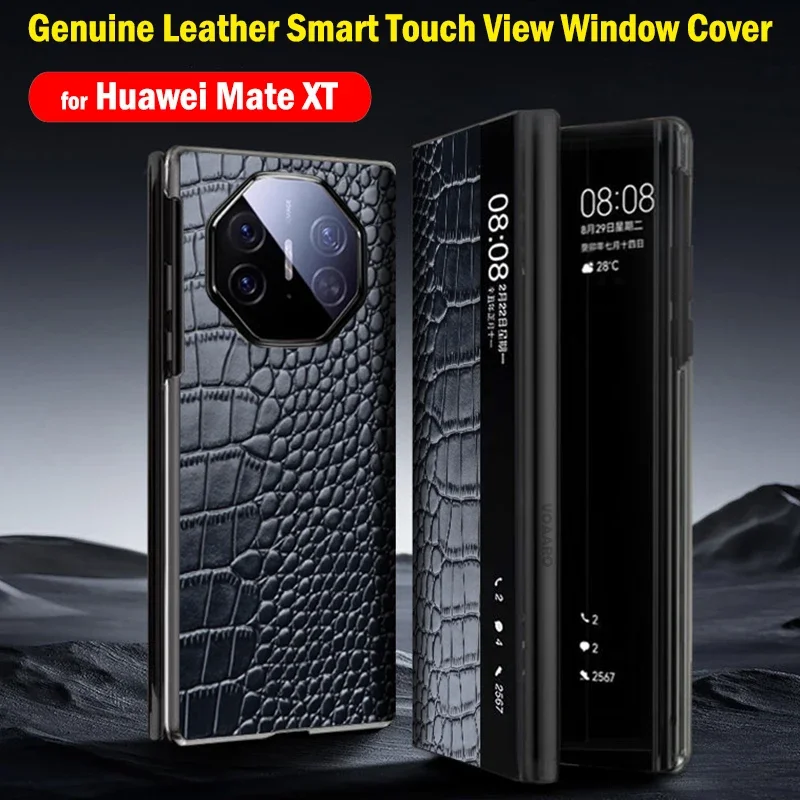 

Crocodile Pattern Genuine Leather Cover for HUAWEI Mate XT Case Smart Touch View Window Funda for HUAWEI Mate XT Flip Case Capa