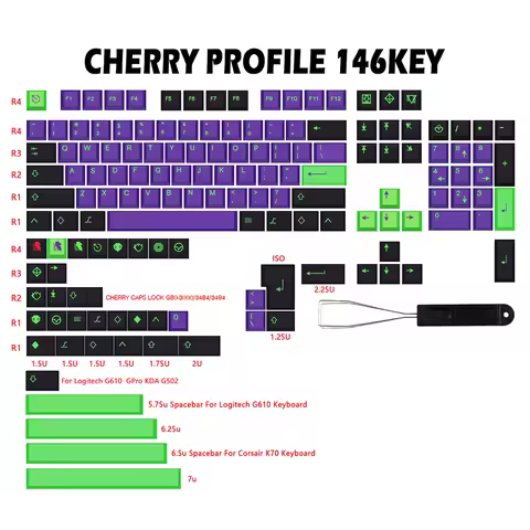 146 Keys DYE-SUB Keycap Cherry Profile Russian Keycaps For MX Switch G610 K70 Mechanical Keyboard GMK Clones Mecha-01 Custom