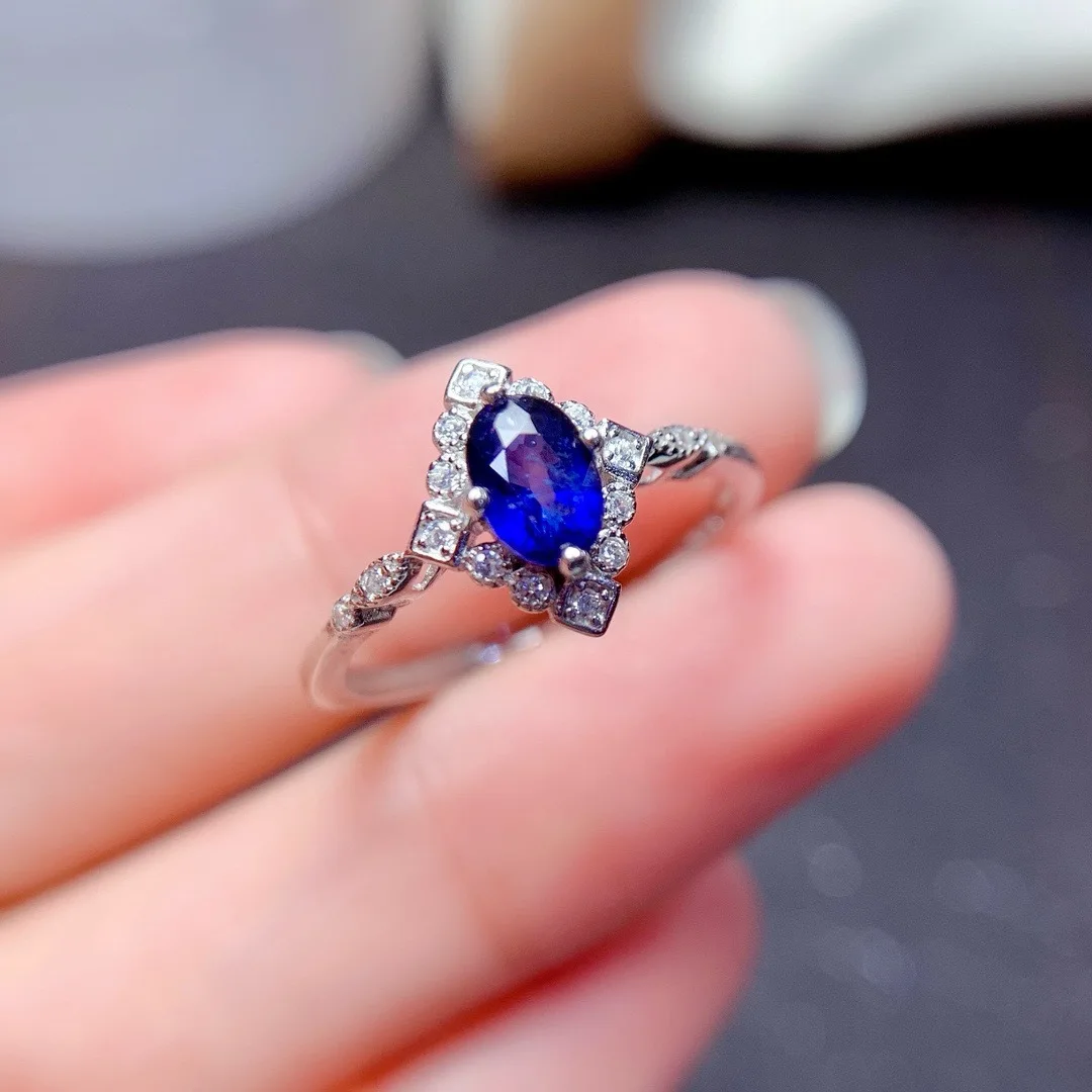 

Wholesale of S925 Pure Silver Natural Sapphire Ring, A Trendy and Niche Style From Japan and South Korea, with An Oval 4*6mm