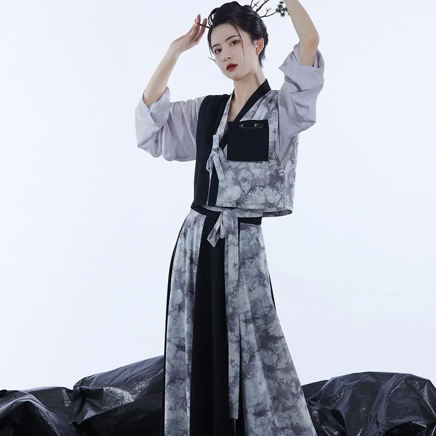 Hanfu ชุดชุดคอสเพลย์ผู้หญิงนางฟ้ากระโปรงเสื้อผู้หญิงคอกลมชุดโบราณจีนสำหรับผู้หญิงชุดจีนโบราณชุดเต้นรำ