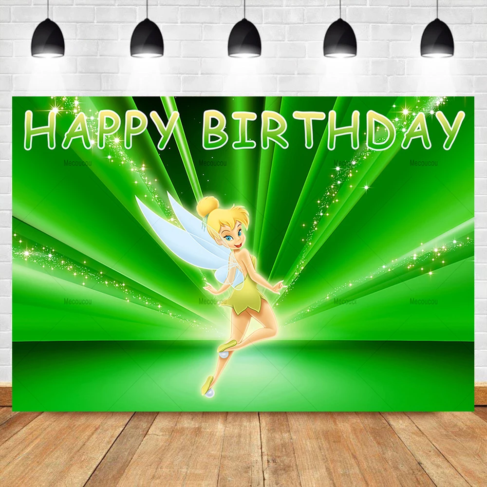 Green Tinkerbell Backdrop for Birthday Party Fairy Photo Backgrounds Fairy Theme Baby Shower Banner Custom Birthday Decoration