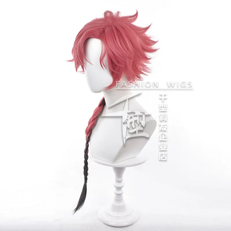 Wig Cosplay pembuluh darah Tautan Anime klik Cos merah gradien rambut kepang tahan panas rambut serat gratis properti pesta untuk pria