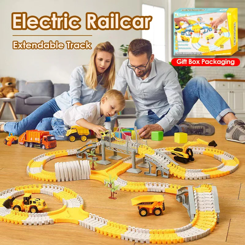 Mainan Track elektrik anak-anak, mainan Puzzle Minin teknik Set mobil jejak mobil kereta mainan untuk ulang tahun anak-anak hadiah Natal
