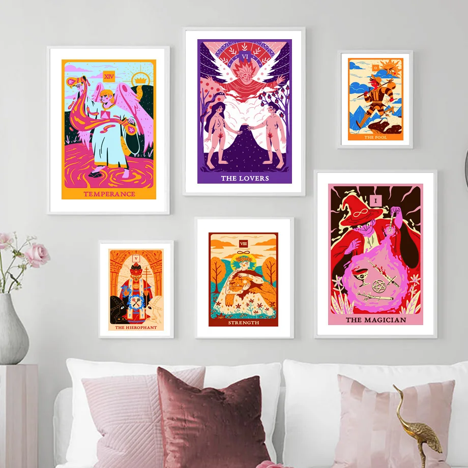 Lovers Fools Power Magician Tarot Witchcraft Wall Canvas Painting Nordic Astrology Poster Gothic Boho Pictures Living Room Decor