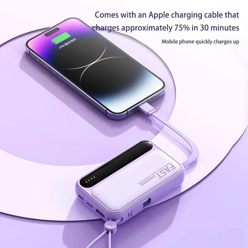 ROMOSS 4 In1 قوة البنك 500000mAh سعة كبيرة مدمجة في الكابلات ذكي شاشة ديجيتال ضوء بطارية محمولة آيفون