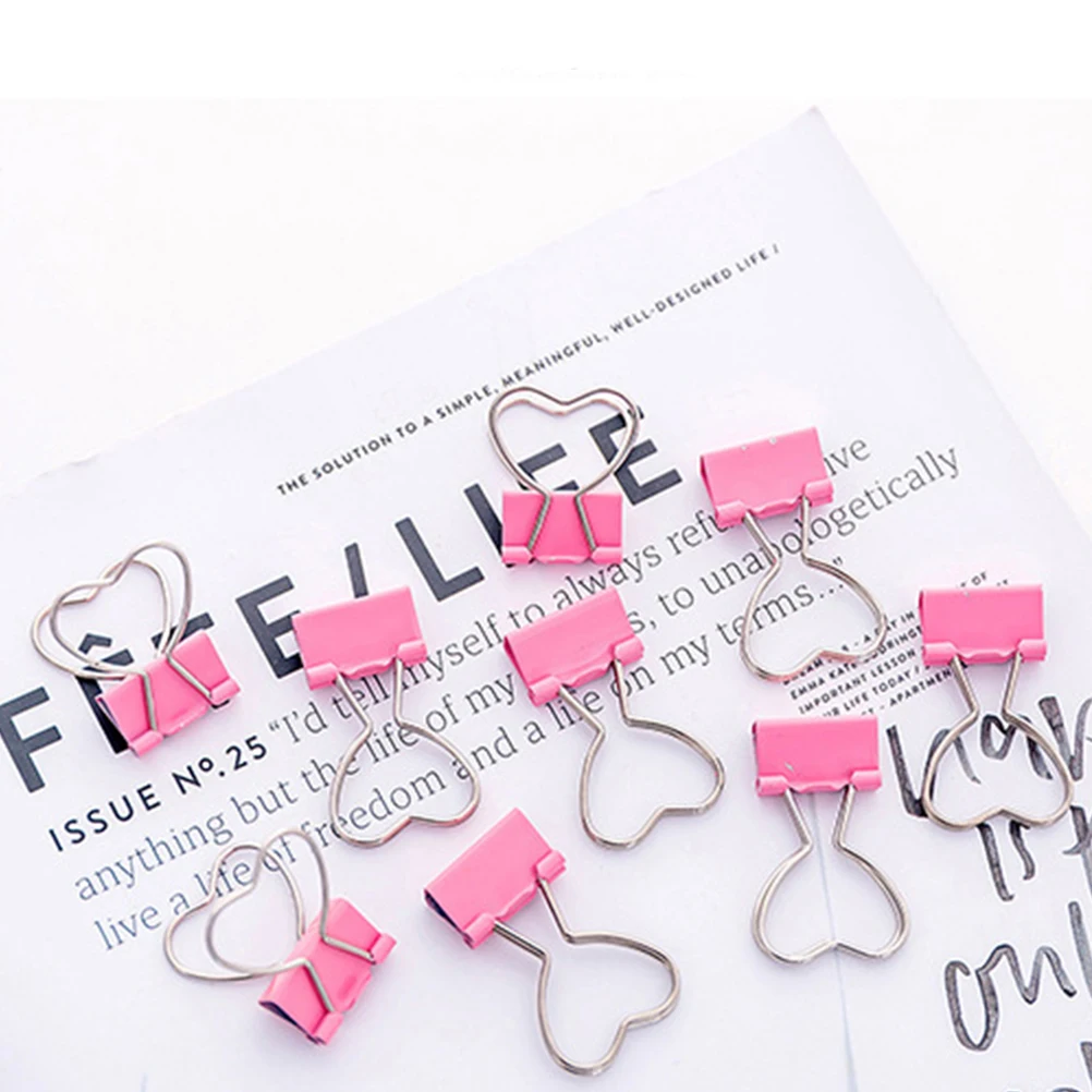 

30pcs Pink Mini Metal Clips Love Shape Long Tail Binder Clips For Paper Folder Notes Office Home Use Paper Clamps