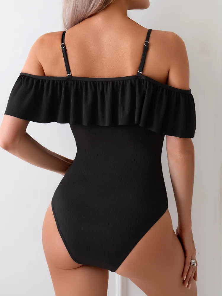 2025 Swimwear Women Sexy Bikini One-Piece Swimsuit Off Shoulder Ruffled Bathing Suit Woman Swimming Suit Beach Wear Monokini