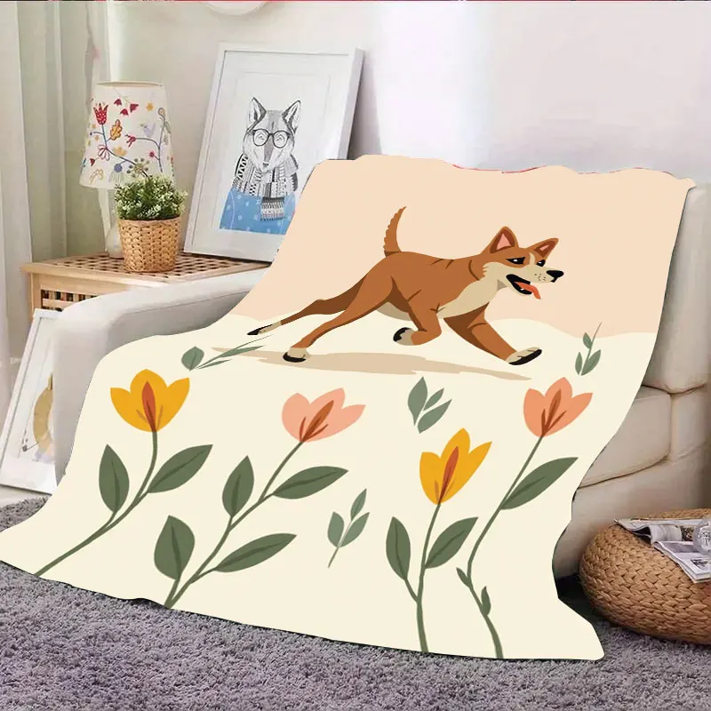 1 قطعة بطانية الفانيلا لطيف الكلب والأزهار طباعة بطانية ناعمة لديكور المنزل مريح
